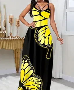Butterfly Print Backless Dress