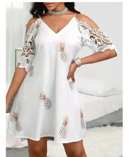 Casual Pineapple Print V Neck Dress