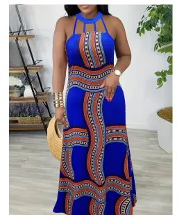 Plus Size Elegant Dress, Women's Plus Geometric Print Cut