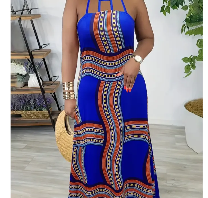 Plus Size Elegant Dress, Women's Plus Geometric Print Cut